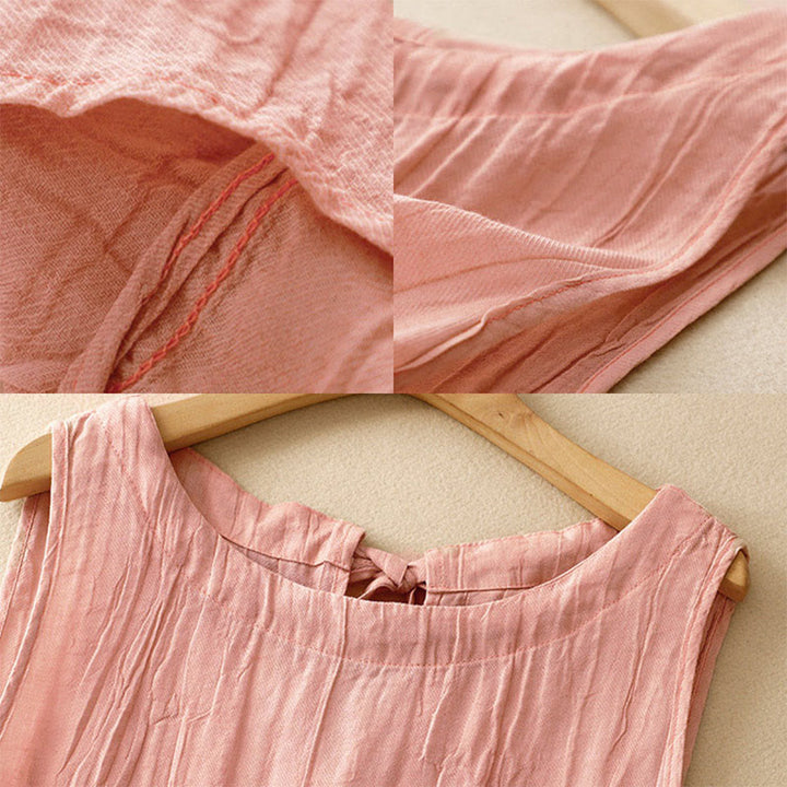 Buddha Stones Summer Pure Color Wrinkle Lace-up Sleeveless Vest Women's Waistcoat - image 2