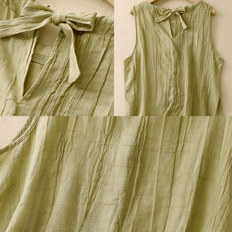 Buddha Stones Summer Pure Color Wrinkle Lace-up Sleeveless Vest Women's Waistcoat - image 15