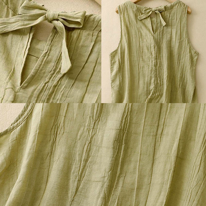 Buddha Stones Summer Pure Color Wrinkle Lace-up Sleeveless Vest Women's Waistcoat - image 15