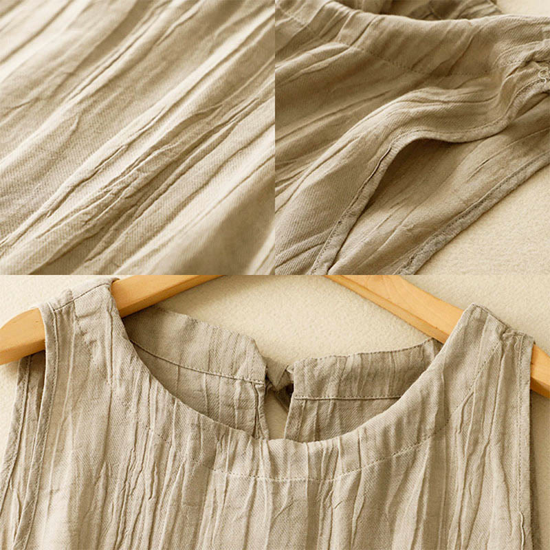 Buddha Stones Summer Pure Color Wrinkle Lace-up Sleeveless Vest Women's Waistcoat - image 9