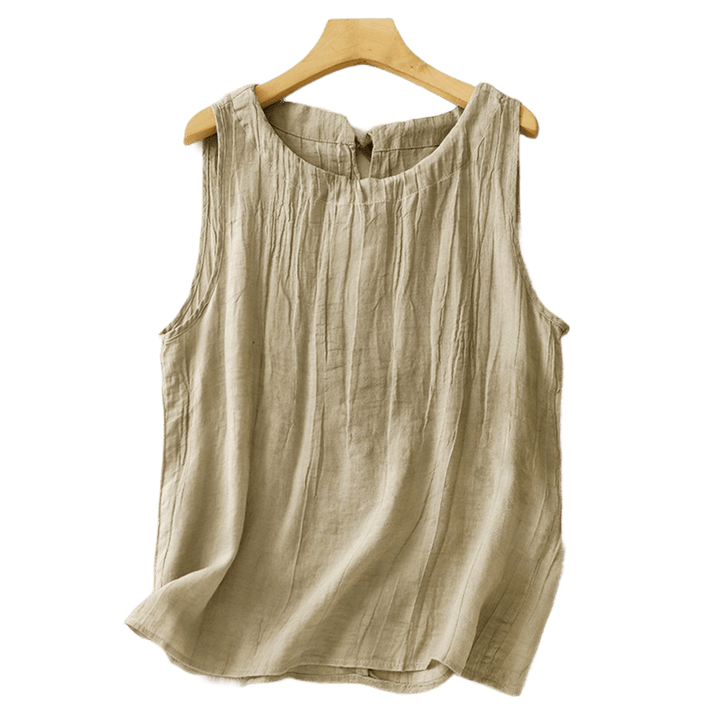 Buddha Stones Summer Pure Color Wrinkle Lace-up Sleeveless Vest Women's Waistcoat - image 12