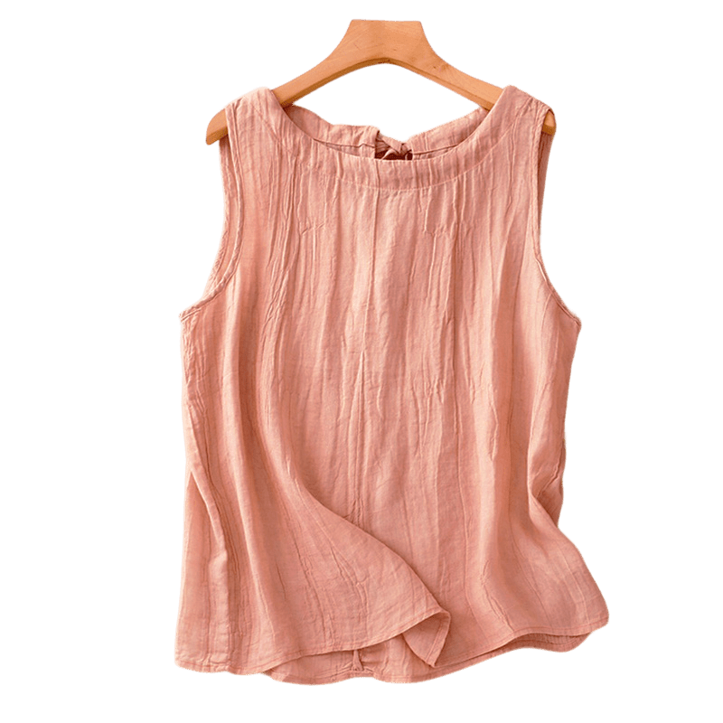 Buddha Stones Summer Pure Color Wrinkle Lace-up Sleeveless Vest Women's Waistcoat - image 5