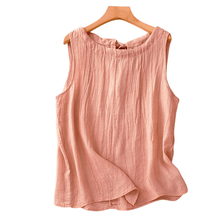 Buddha Stones Summer Pure Color Wrinkle Lace-up Sleeveless Vest Women's Waistcoat - image 5