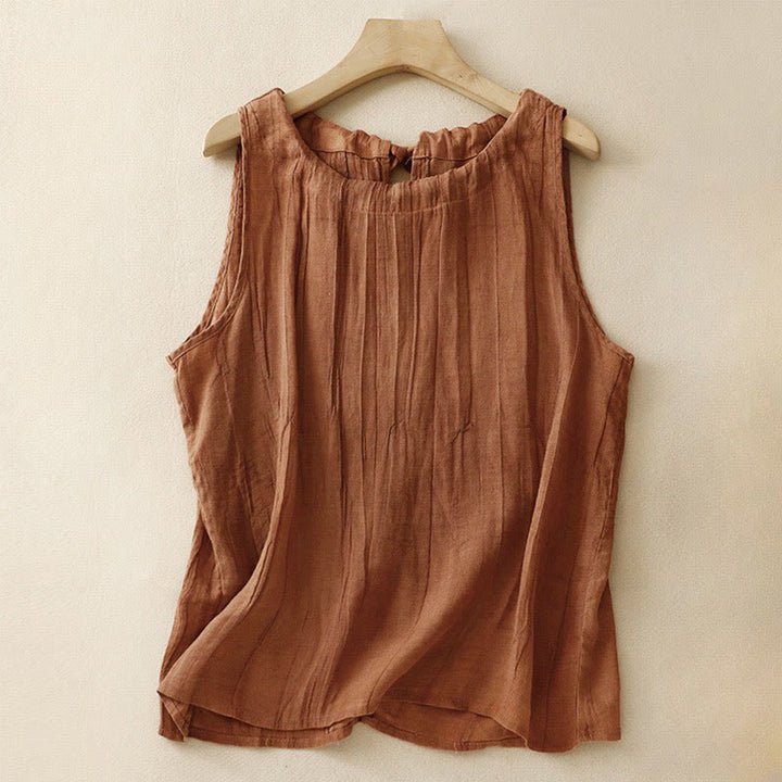 Buddha Stones Summer Pure Color Wrinkle Lace-up Sleeveless Vest Women's Waistcoat - Chocolate - US8-10,UK/AU12-14,EU40-42 (2XL) - image 18