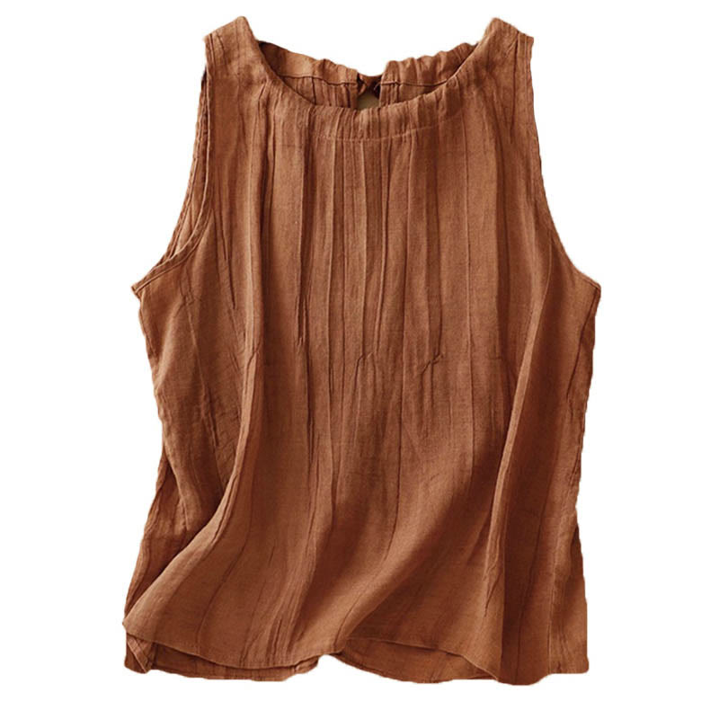 Buddha Stones Summer Pure Color Wrinkle Lace-up Sleeveless Vest Women's Waistcoat - image 22