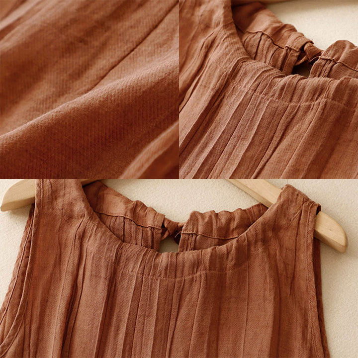 Buddha Stones Summer Pure Color Wrinkle Lace-up Sleeveless Vest Women's Waistcoat - image 19