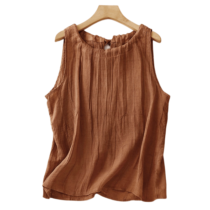 Buddha Stones Summer Pure Color Wrinkle Lace-up Sleeveless Vest Women's Waistcoat - image 23