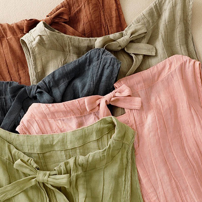 Buddha Stones Summer Pure Color Wrinkle Lace-up Sleeveless Vest Women's Waistcoat - image 7