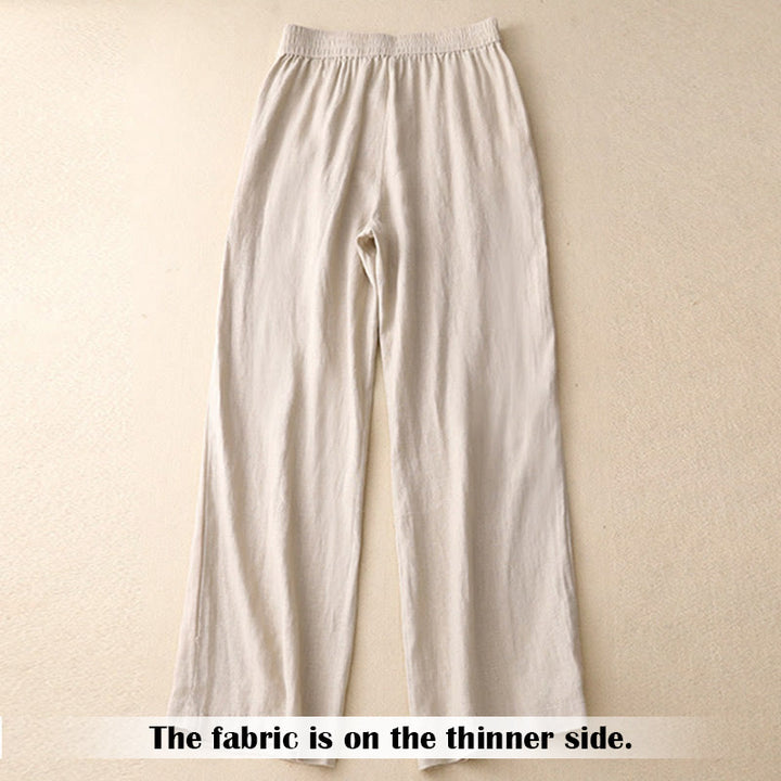 Buddha Stones Summer Casual Simple Design Linen Women's Wide Leg Pants With Zipper Pockets - image 44