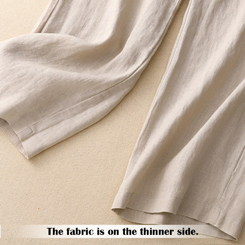 Buddha Stones Summer Casual Simple Design Linen Women's Wide Leg Pants With Zipper Pockets - image 50