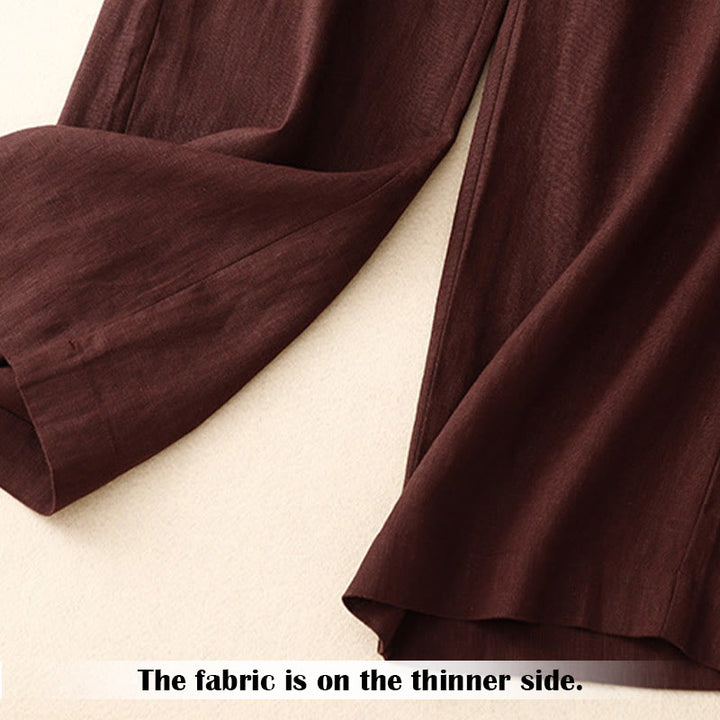 Buddha Stones Summer Casual Simple Design Linen Women's Wide Leg Pants With Zipper Pockets - image 31