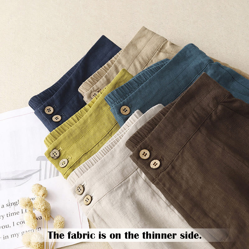 Buddha Stones Summer Casual Simple Design Linen Women's Wide Leg Pants With Zipper Pockets - image 68