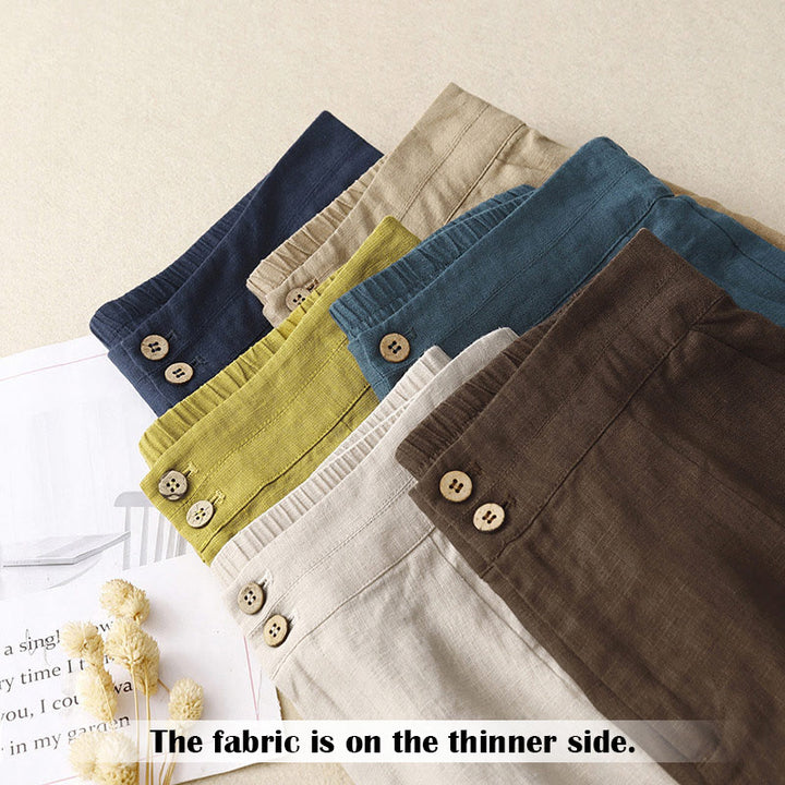 Buddha Stones Summer Casual Simple Design Linen Women's Wide Leg Pants With Zipper Pockets - image 68