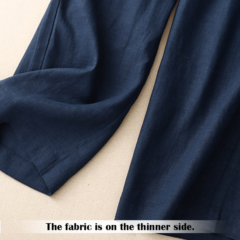 Buddha Stones Summer Casual Simple Design Linen Women's Wide Leg Pants With Zipper Pockets - image 60