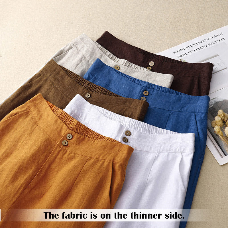 Buddha Stones Summer Casual Simple Design Linen Women's Wide Leg Pants With Zipper Pockets - image 69