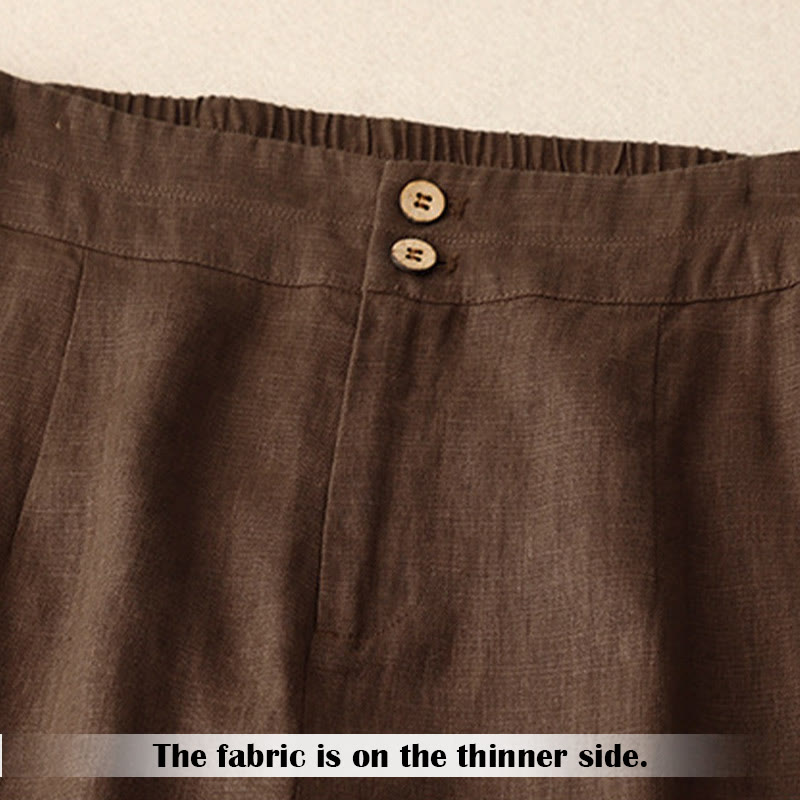 Buddha Stones Summer Casual Simple Design Linen Women's Wide Leg Pants With Zipper Pockets - image 63