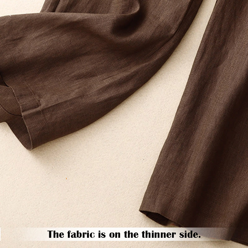 Buddha Stones Summer Casual Simple Design Linen Women's Wide Leg Pants With Zipper Pockets - image 66