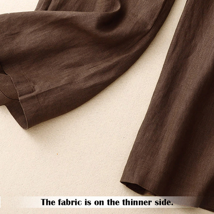 Buddha Stones Summer Casual Simple Design Linen Women's Wide Leg Pants With Zipper Pockets - image 66