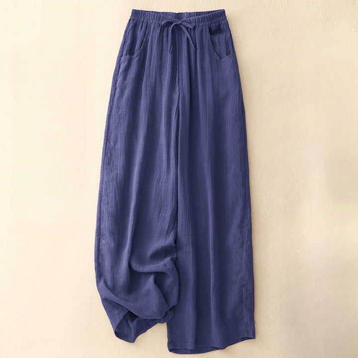 Buddha Stones Spring Pure Color Drawstring Double Layer Women's Wide Leg Pants With Pockets - Indigo - US8-10,UK/AU12-14,EU40-42 (2XL) - image 16