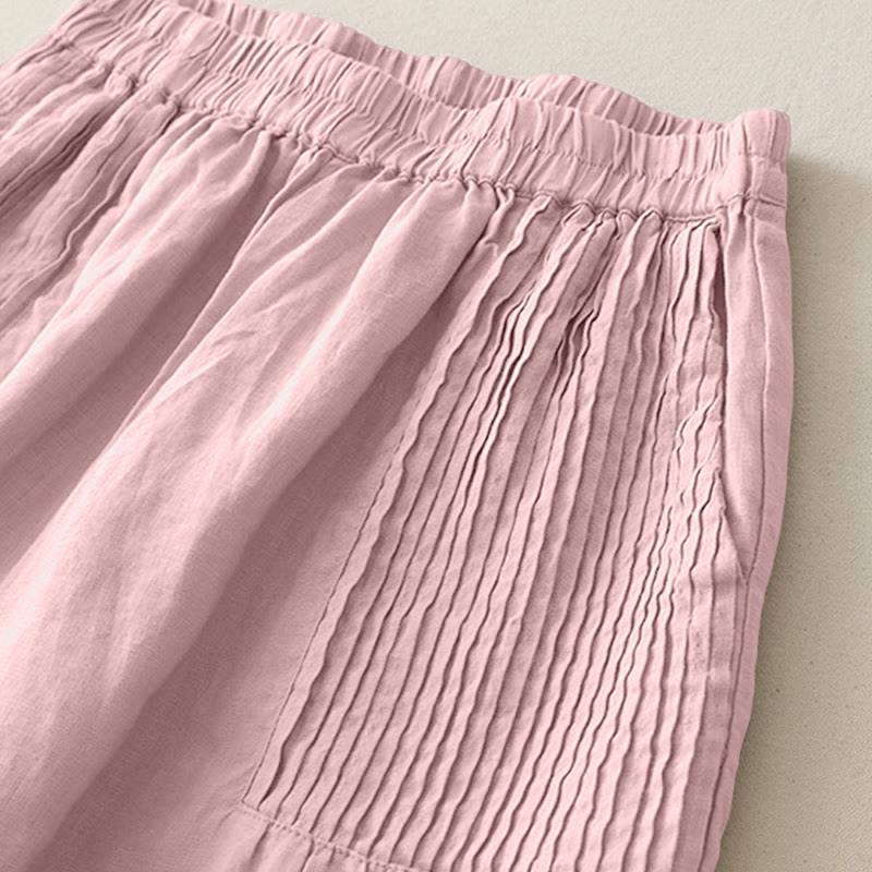 Buddha Stones Casual Plain Tucker Pleats Elastic Women's Polyester Wide Leg Pants With Pockets - image 2