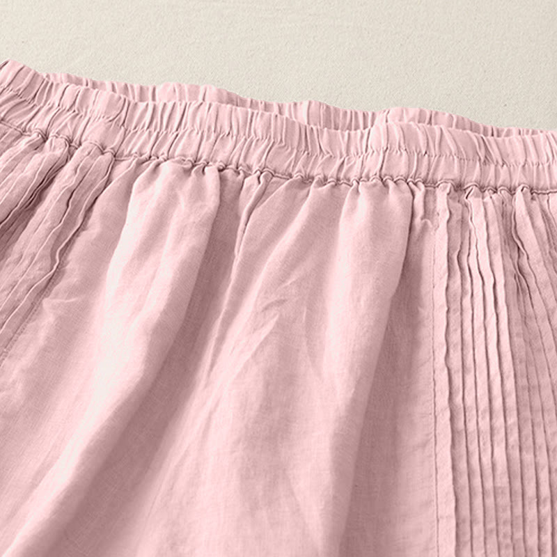 Buddha Stones Casual Plain Tucker Pleats Elastic Women's Polyester Wide Leg Pants With Pockets - image 4