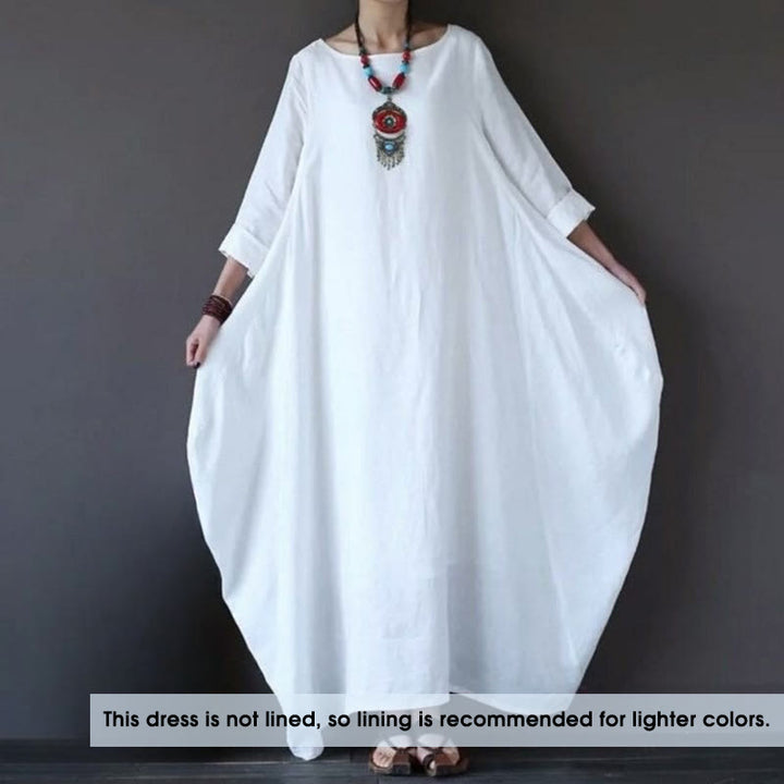 Buddha Stones Solid Color Three Quarter Sleeve Cotton Women's Maxi Dress - image 2