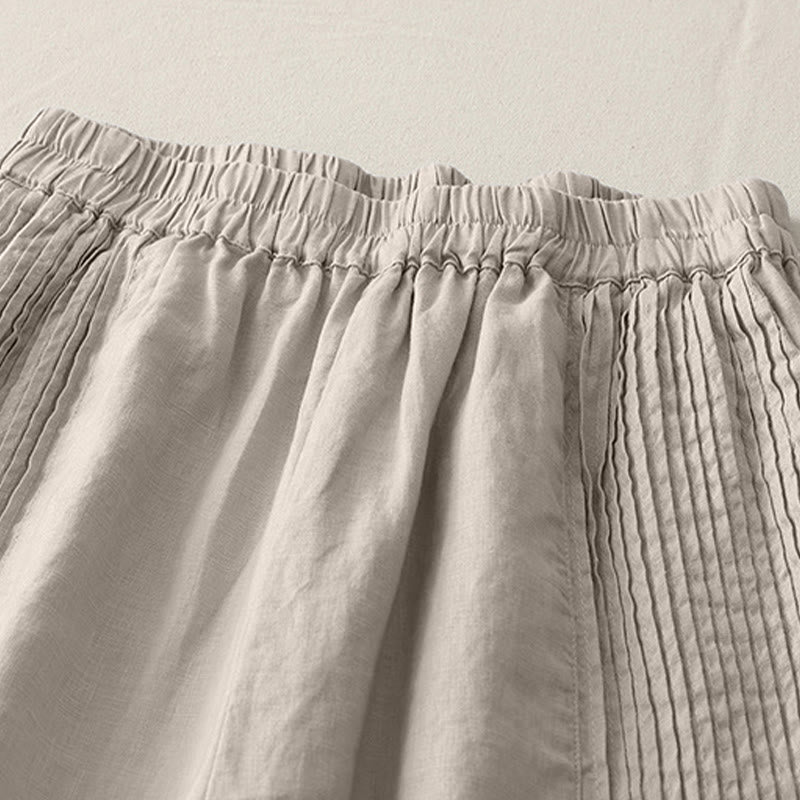 Buddha Stones Casual Plain Tucker Pleats Elastic Women's Polyester Wide Leg Pants With Pockets - image 15