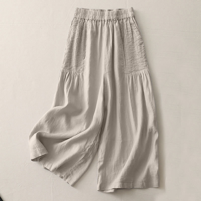 Buddha Stones Casual Plain Tucker Pleats Elastic Women's Polyester Wide Leg Pants With Pockets - Tan - US8-10,UK/AU12-14,EU40-42 (2XL) - image 13