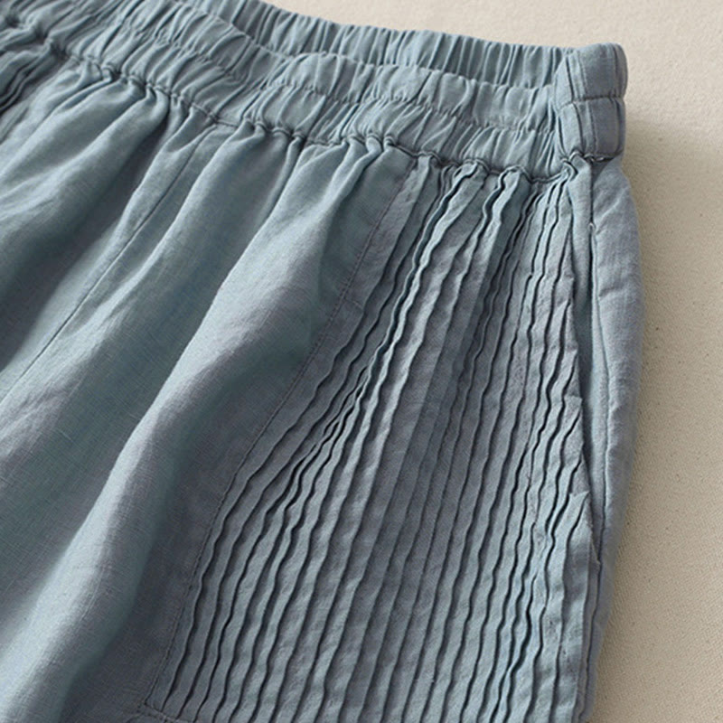 Buddha Stones Casual Plain Tucker Pleats Elastic Women's Polyester Wide Leg Pants With Pockets - image 18