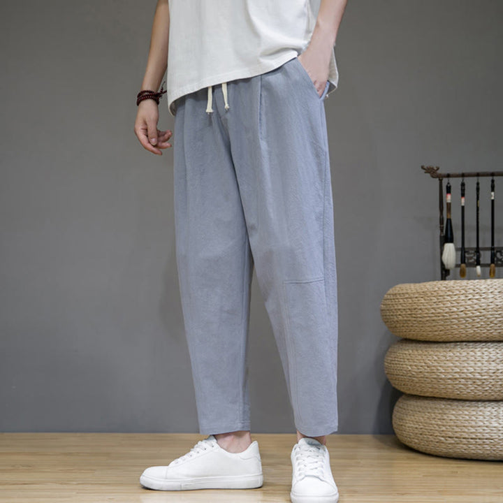 Buddha Stones Casual Pure Color Tapered Design Men's Cotton Linen Drawstring Pants With Pockets - LightSteelBlue - US/UK/AU46,EU56 (5XL) - image 19