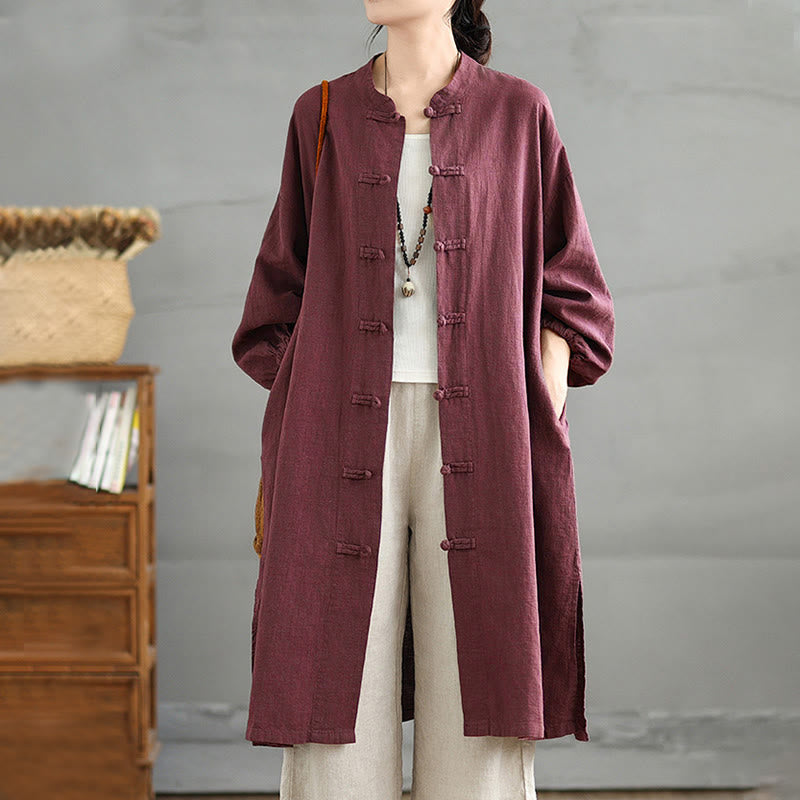 Buddha Stones Casual Frog-button Women's Cotton Linen Coat With Pockets - Purple - US12,UK/AU16,EU44 (2XL) - image 0