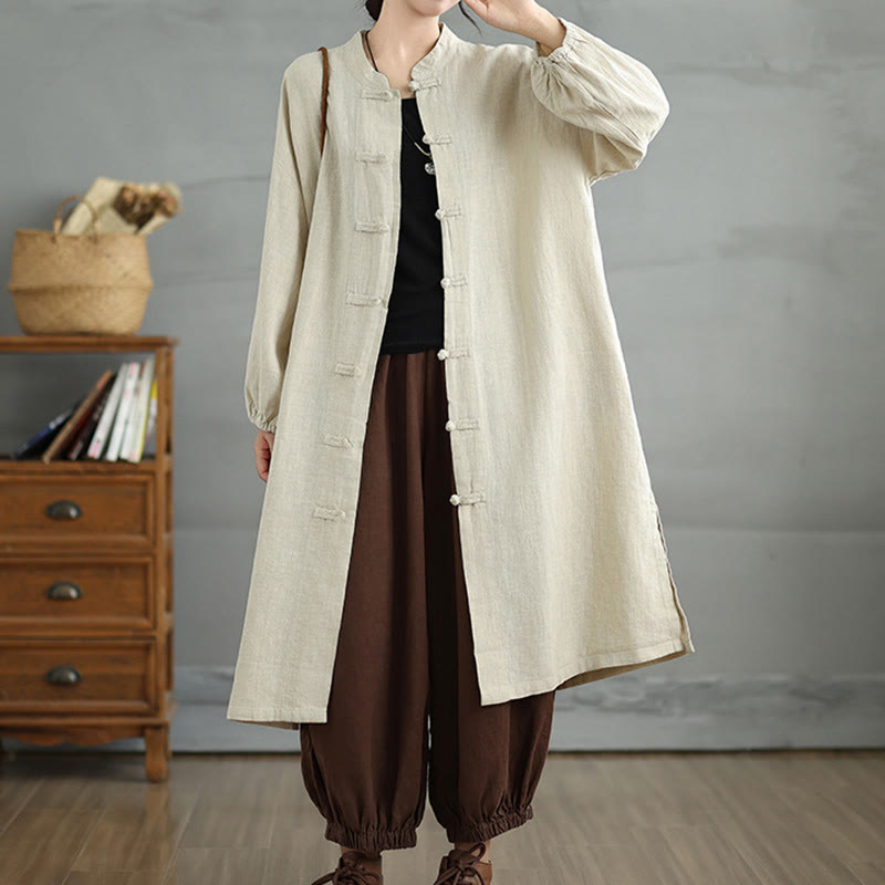 Buddha Stones Casual Frog-button Women's Cotton Linen Coat With Pockets - Beige - US12,UK/AU16,EU44 (2XL) - image 12