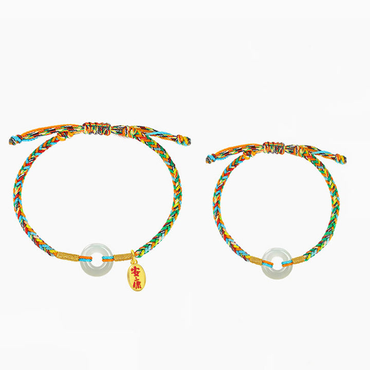 Buddha Stones Handmade Peace Buckle Jade Prosperity 925 Sterling Silver Colorful Rope Bracelet - Adult Style*1+ Children's Style*1 - image 8