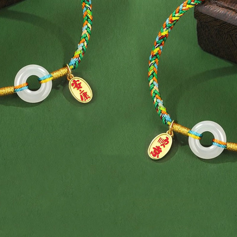 Buddha Stones Handmade Peace Buckle Jade Prosperity 925 Sterling Silver Colorful Rope Bracelet - image 12