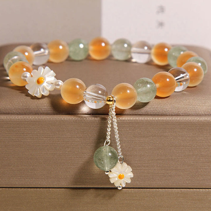 Buddha Stones Natural Daisy Candy Agate Green Strawberry Quartz Healing Bracelet - Candy Agate(Wrist Circumference:15-17cm) - image 0