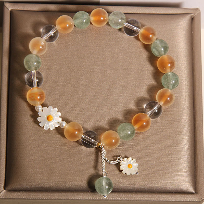 Buddha Stones Natural Daisy Candy Agate Green Strawberry Quartz Healing Bracelet - image 3