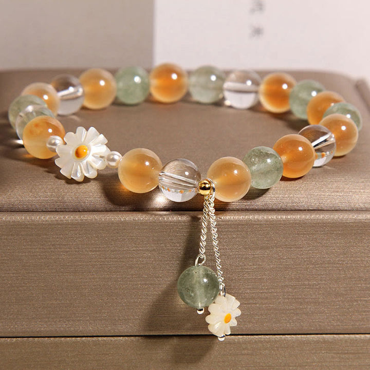 Buddha Stones Natural Daisy Candy Agate Green Strawberry Quartz Healing Bracelet - image 2