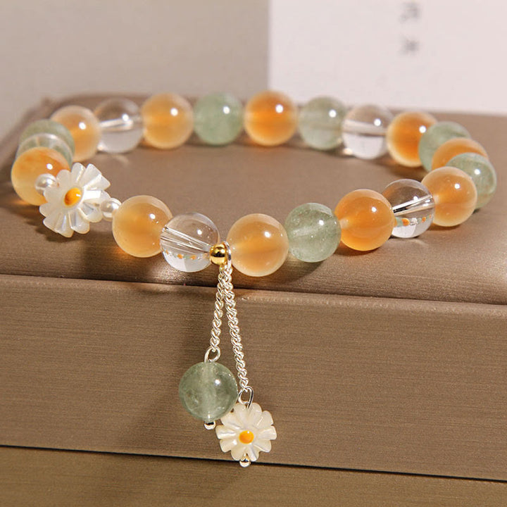 Buddha Stones Natural Daisy Candy Agate Green Strawberry Quartz Healing Bracelet - image 1