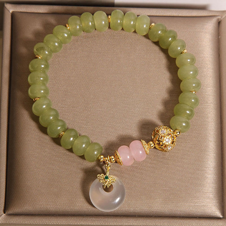 Buddha Stones Natural Peace Buckle Meaning Jade Rose Quartz Luck Bracelet - image 3