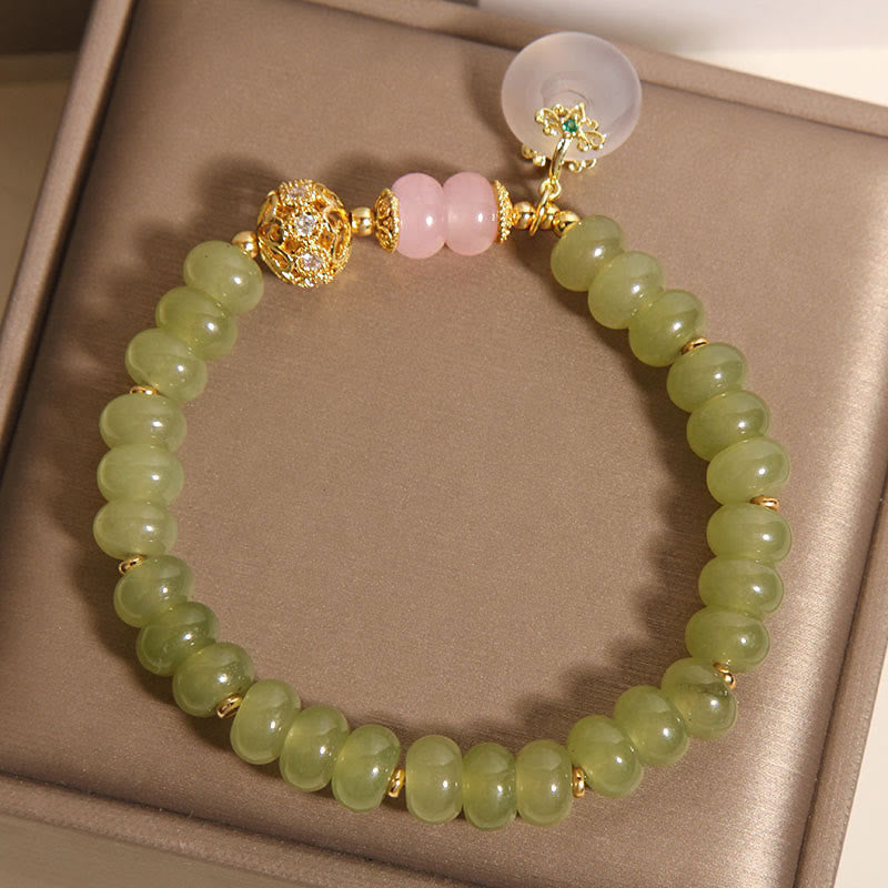 Buddha Stones Natural Peace Buckle Meaning Jade Rose Quartz Luck Bracelet - image 5