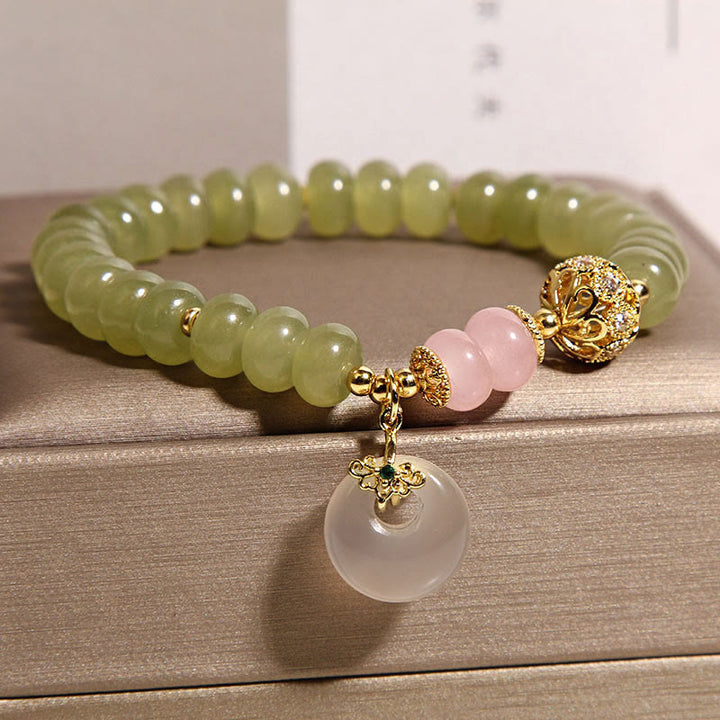 Buddha Stones Natural Peace Buckle Meaning Jade Rose Quartz Luck Bracelet - image 2