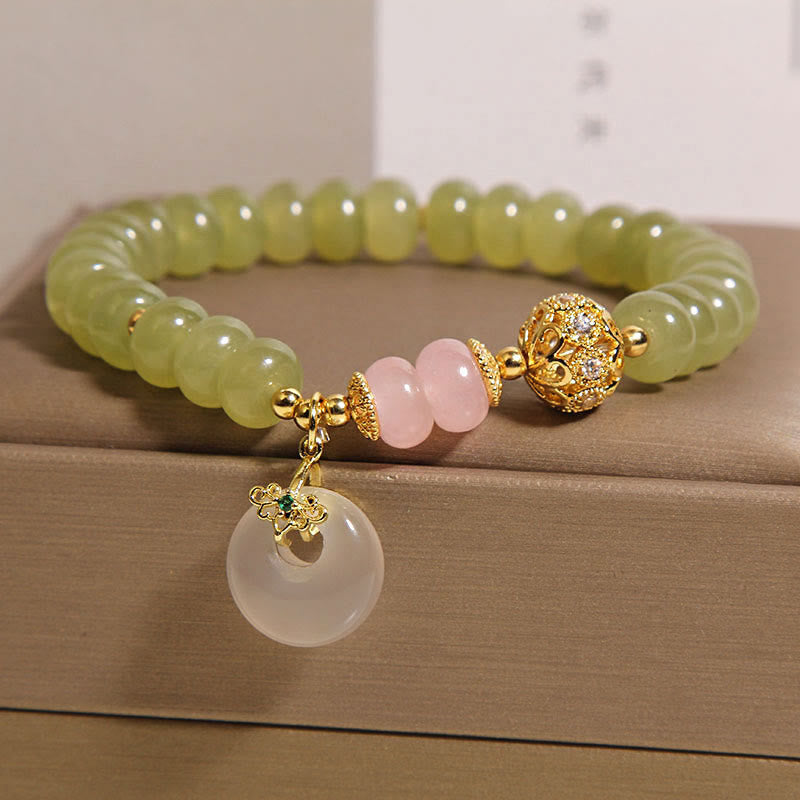 Buddha Stones Natural Peace Buckle Meaning Jade Rose Quartz Luck Bracelet - image 1