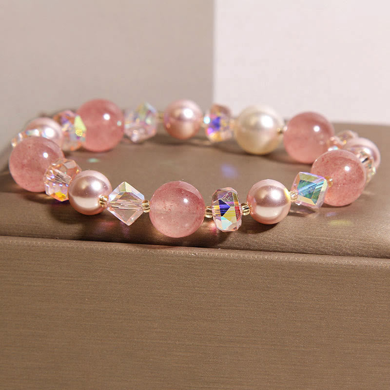 Buddha Stones Natural Strawberry Quartz White Crystal Pearl Positive Bracelet - image 2