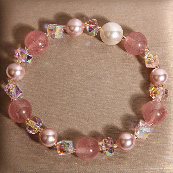 Buddha Stones Natural Strawberry Quartz White Crystal Pearl Positive Bracelet - image 4