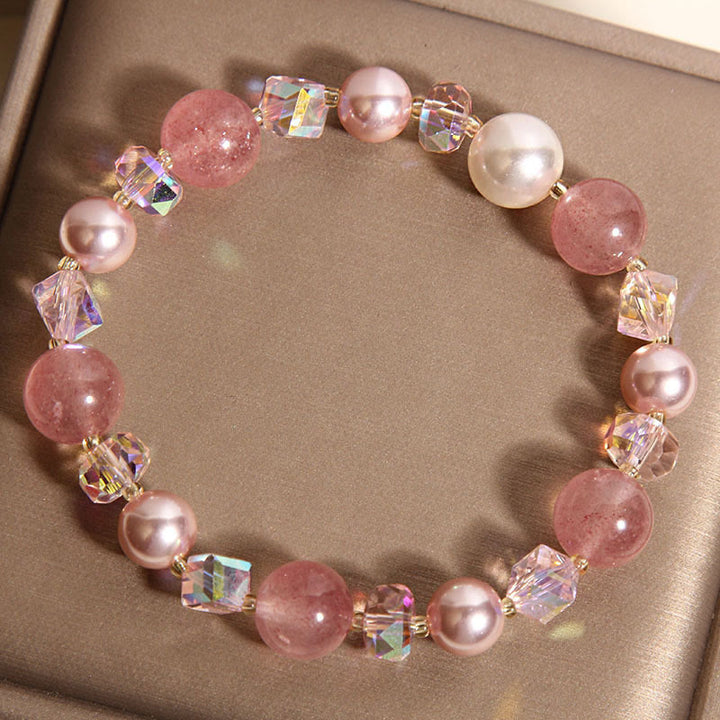 Buddha Stones Natural Strawberry Quartz White Crystal Pearl Positive Bracelet - Strawberry Quartz(Wrist Circumference:15-17cm) - image 0