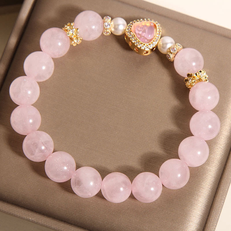 Buddha Stones Natural Buddha Symbol Pink Crystal Pearl Warmth Bracelet - image 4