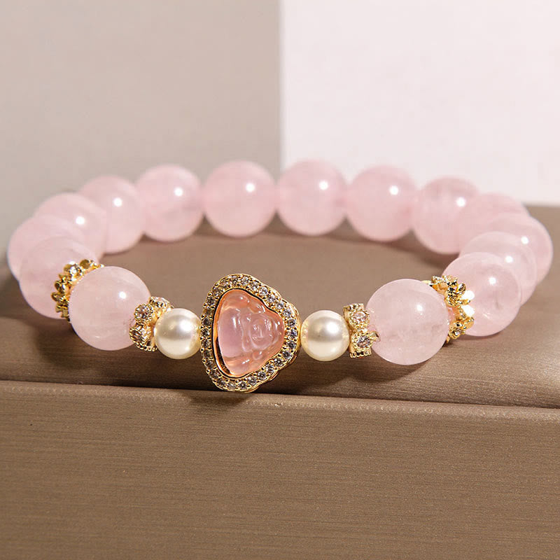 Buddha Stones Natural Buddha Symbol Pink Crystal Pearl Warmth Bracelet - image 2