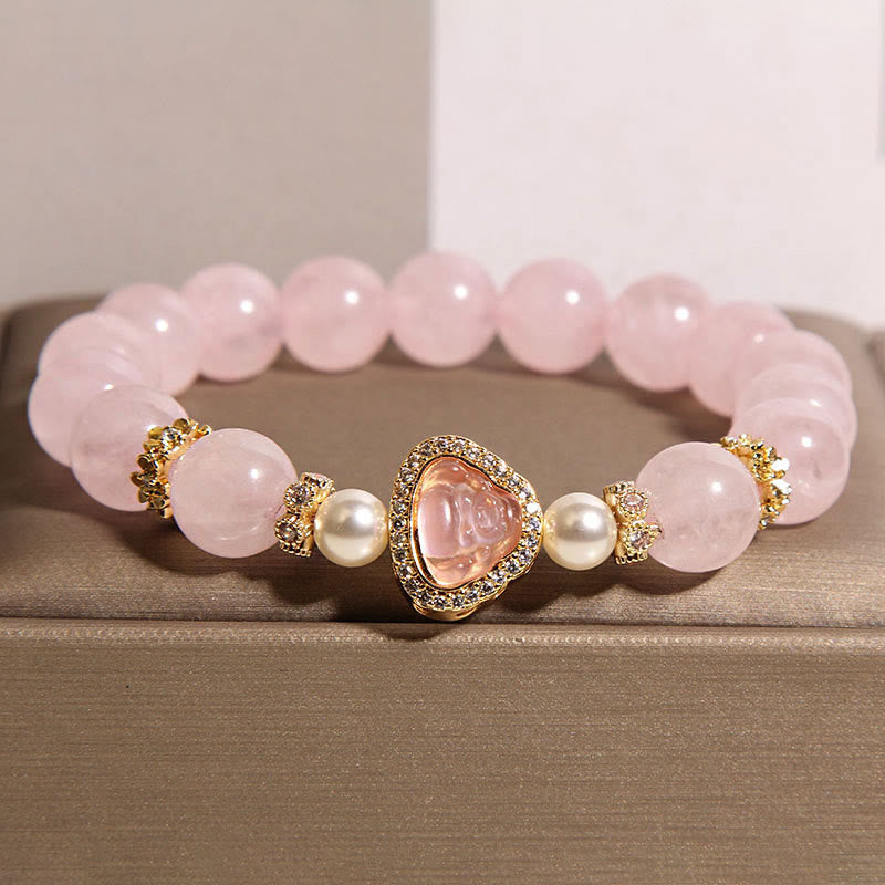 Buddha Stones Natural Buddha Symbol Pink Crystal Pearl Warmth Bracelet - Pink Crystal(Wrist Circumference:15-17cm) - image 0