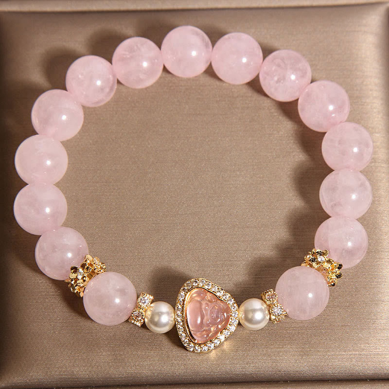Buddha Stones Natural Buddha Symbol Pink Crystal Pearl Warmth Bracelet - image 3
