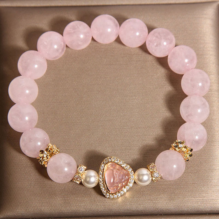 Buddha Stones Natural Buddha Symbol Pink Crystal Pearl Warmth Bracelet - image 3